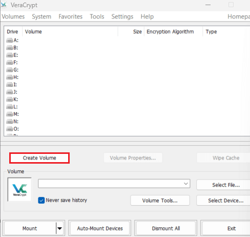 VeraCrypt - Create volume